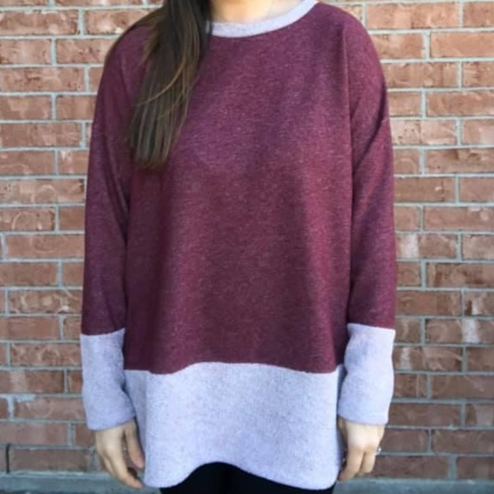 Burgundy two tone french terry tunic
